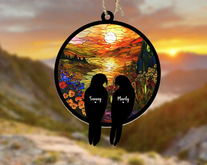 Personalized Birds Memorial Suncatcher, Parrot Suncatcher, Bird Lovers Gift, Bird Loss Gift, Loss Of Pet Gift, Pet Loss Sympathy Gift