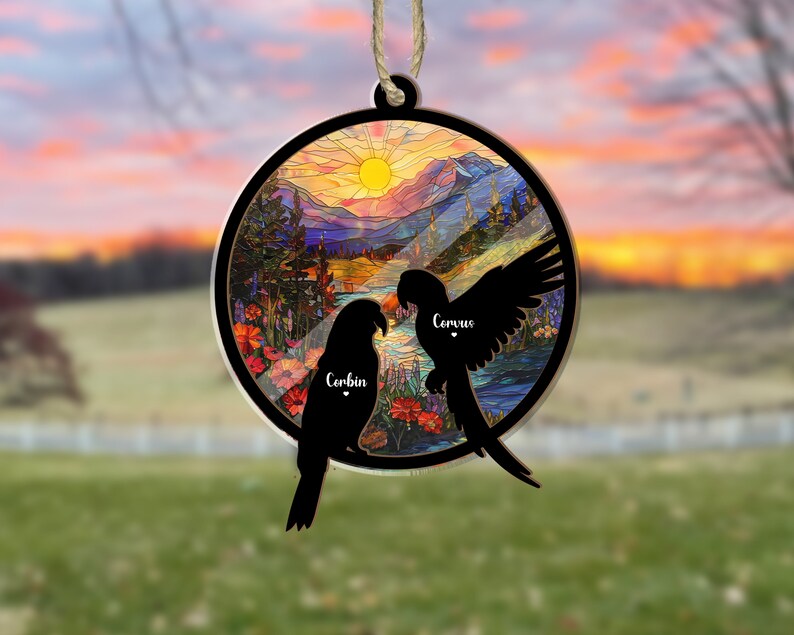 Personalized Birds Memorial Suncatcher, Parrot Suncatcher, Bird Lovers Gift, Bird Loss Gift, Loss Of Pet Gift, Pet Loss Sympathy Gift