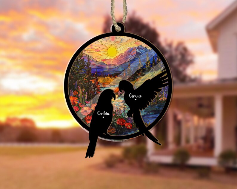 Personalized Birds Memorial Suncatcher, Parrot Suncatcher, Bird Lovers Gift, Bird Loss Gift, Loss Of Pet Gift, Pet Loss Sympathy Gift