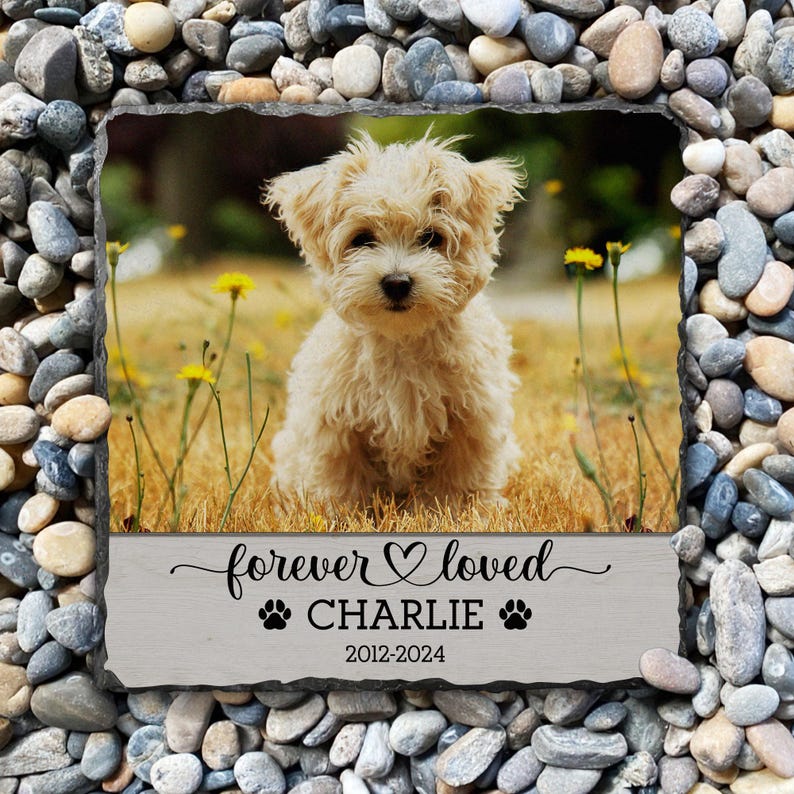 Personalized Pet Memorial Stone: Custom Photo Rock Slate