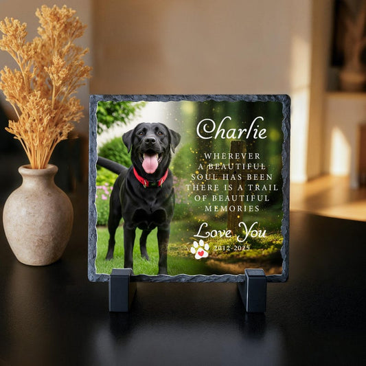 Personalized Pet Memorial Photo Slate Stone - Dog Cat Remembrance Gift