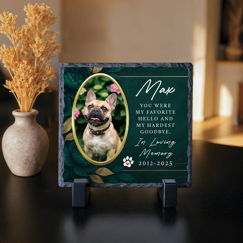 Personalized Pet Memorial Photo Slate Stone - Dog Cat Remembrance Gift