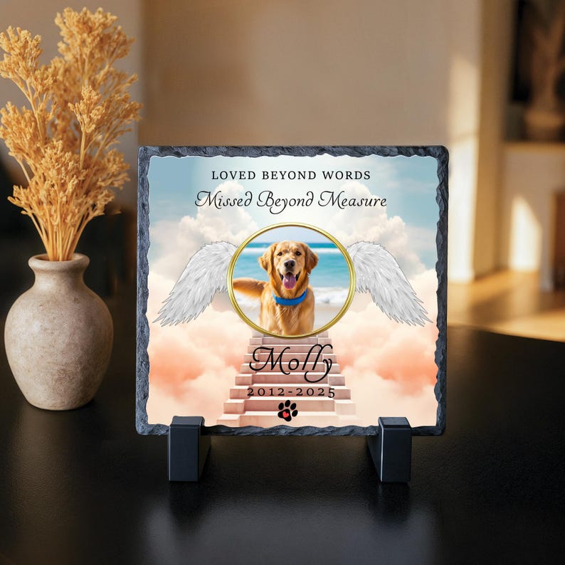 Personalized Pet Memorial Photo Slate Stone - Dog Cat Remembrance Gift