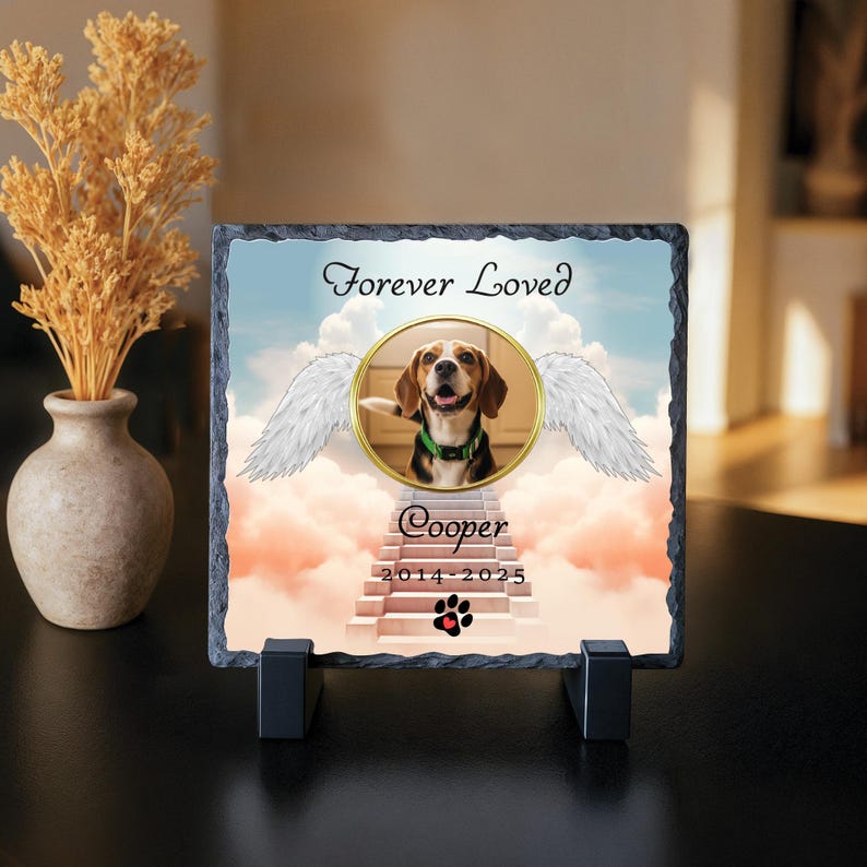 Personalized Pet Memorial Photo Slate Stone - Dog Cat Remembrance Gift