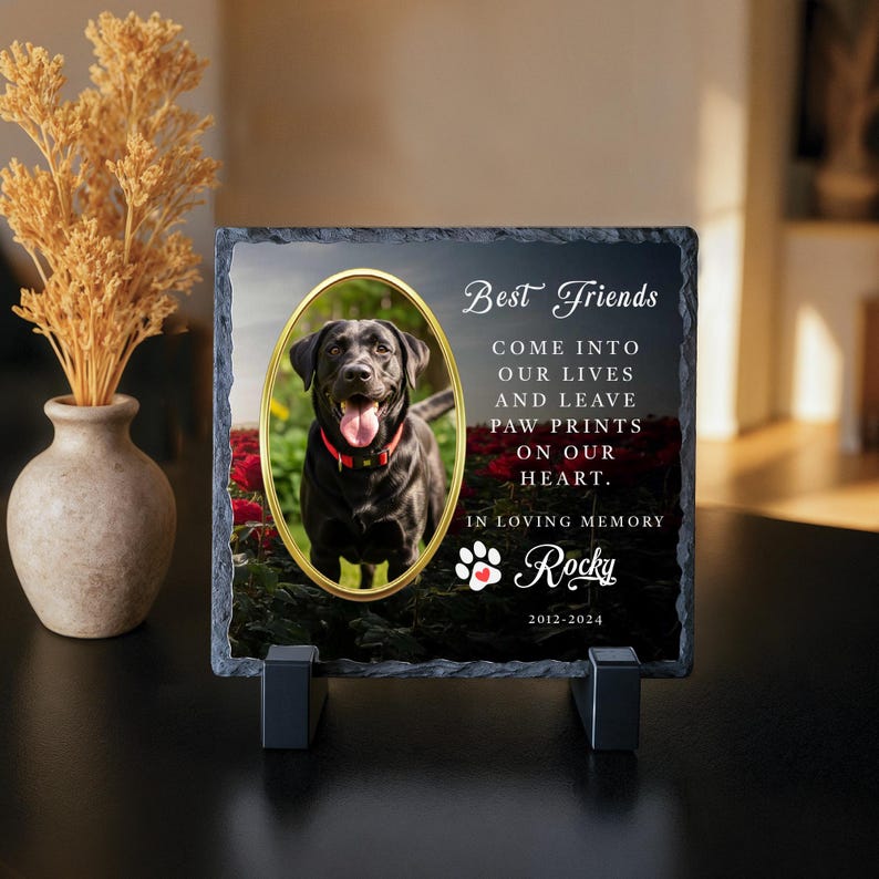 Personalized Pet Memorial Photo Slate Stone - Dog Cat Remembrance Gift