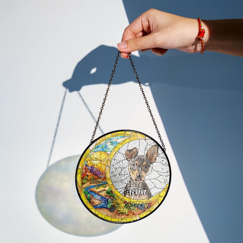 Custom Pet Portrait Stained Glass Suncatcher,Stained Glass Dog Memorial,Custom Dog Portrait from Photo,Sympathy Gift,Stained glass dog CDS02