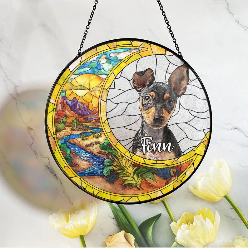 Custom Pet Portrait Stained Glass Suncatcher,Stained Glass Dog Memorial,Custom Dog Portrait from Photo,Sympathy Gift,Stained glass dog CDS02