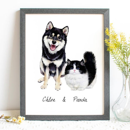 100% Handmade Watercolor Pet Portrait, Dog Portrait, Cat Portrait, Custom Pet Portrait from Photo, Watercolor Pet Painting, Hand Drawn Pet