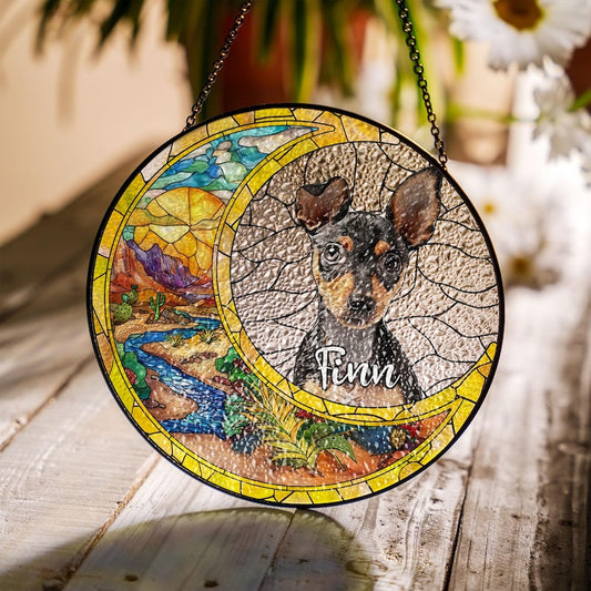 Custom Pet Portrait Stained Glass Suncatcher,Stained Glass Dog Memorial,Custom Dog Portrait from Photo,Sympathy Gift,Stained glass dog CDS02