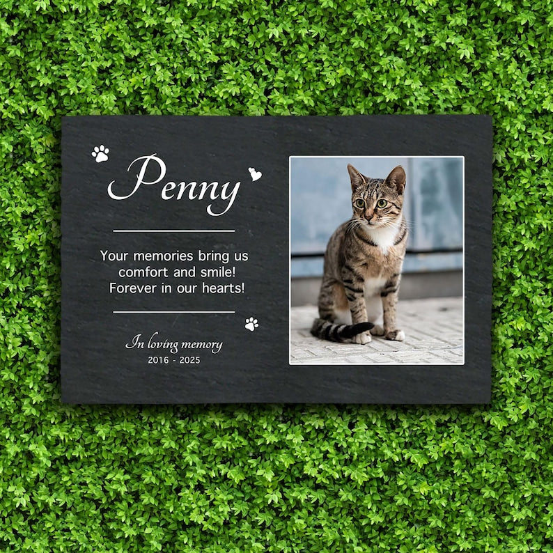 Personalized Pet Photo Memorial Garden Stone, Tribute Rock Slate