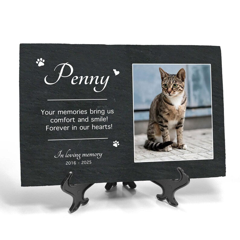 Personalized Pet Photo Memorial Garden Stone, Tribute Rock Slate