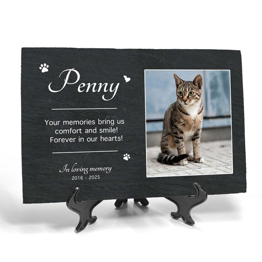Personalized Pet Photo Memorial Garden Stone, Tribute Rock Slate