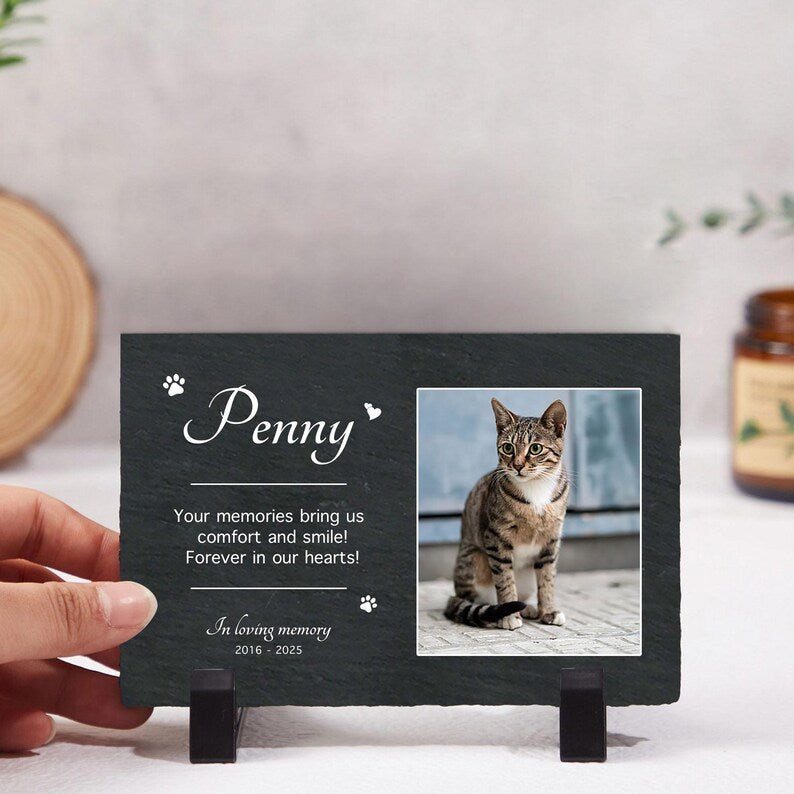 Personalized Pet Photo Memorial Garden Stone, Tribute Rock Slate