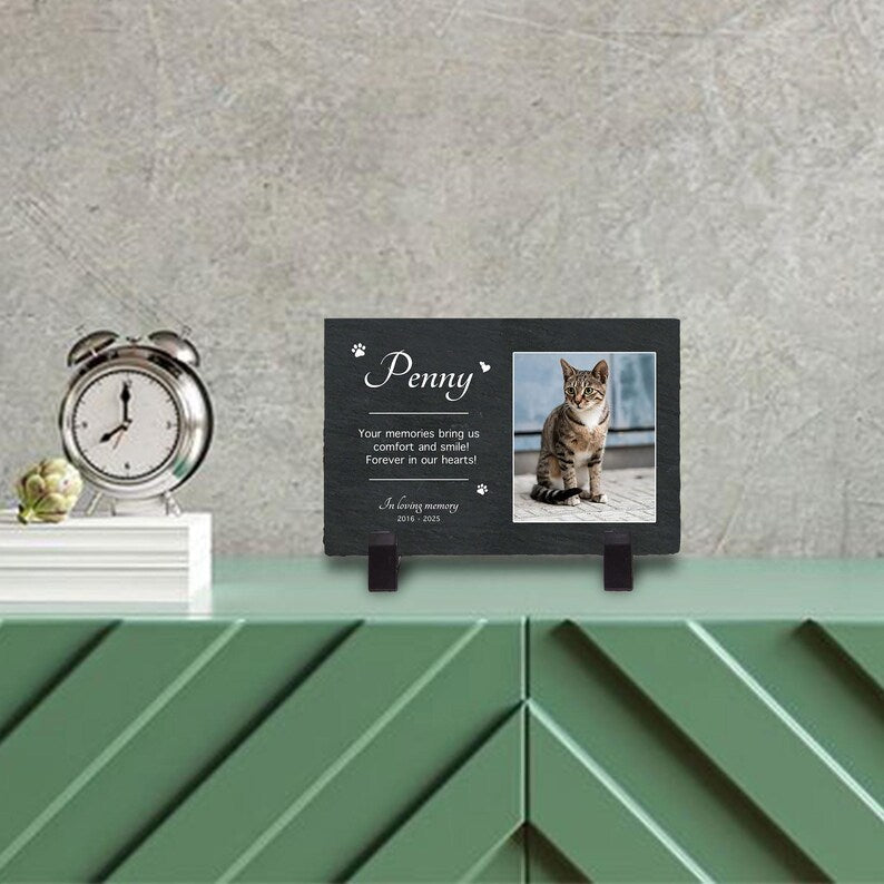 Personalized Pet Photo Memorial Garden Stone, Tribute Rock Slate