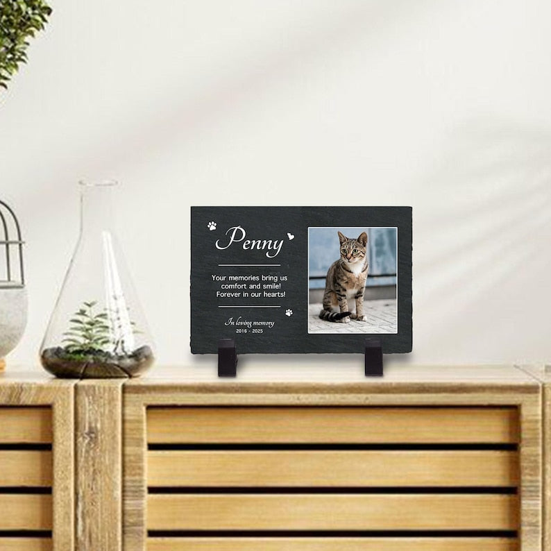 Personalized Pet Photo Memorial Garden Stone, Tribute Rock Slate