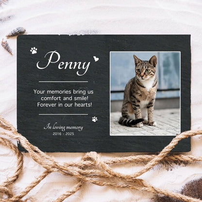 Personalized Pet Photo Memorial Garden Stone, Tribute Rock Slate