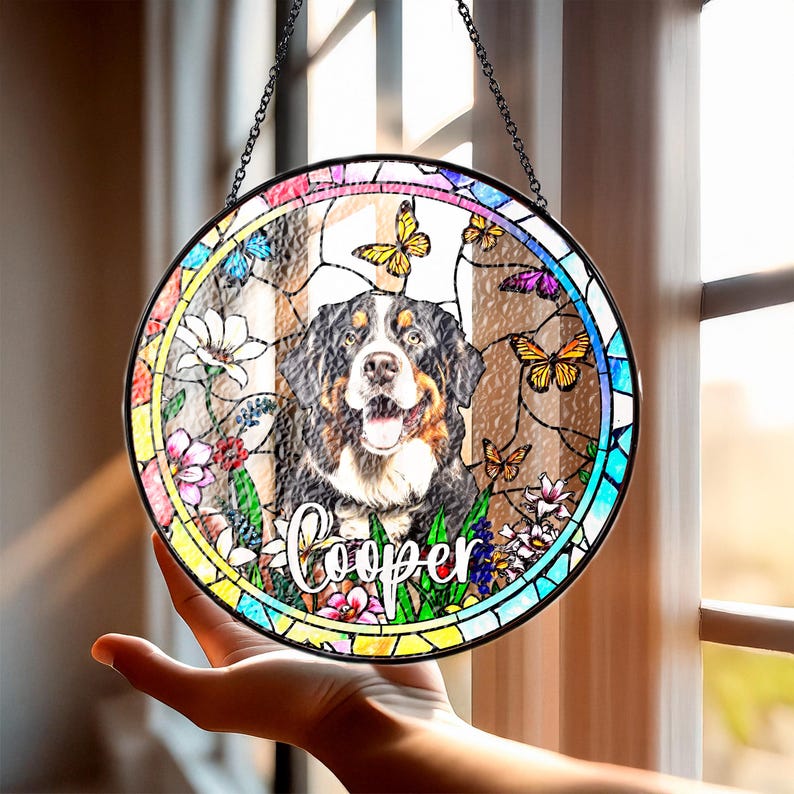 Personalized Suncatcher Ornament for Pet Lover, Loss Of Dog Memorial, Sympathy Gift, Custom Dog Remembrance Gifts for Dog Mom,Dog Dad CDS01