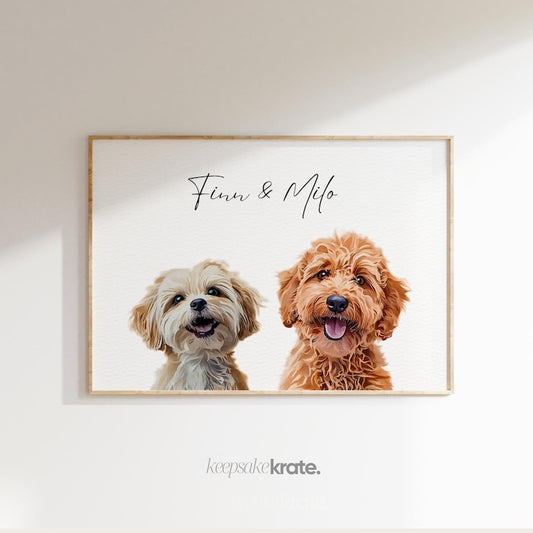 Custom Watercolor Multiple Pet Portrait from Photo | Personalized Dog or Cat Portraits Last Minute Printable Christmas Gift Pet Memorial Art