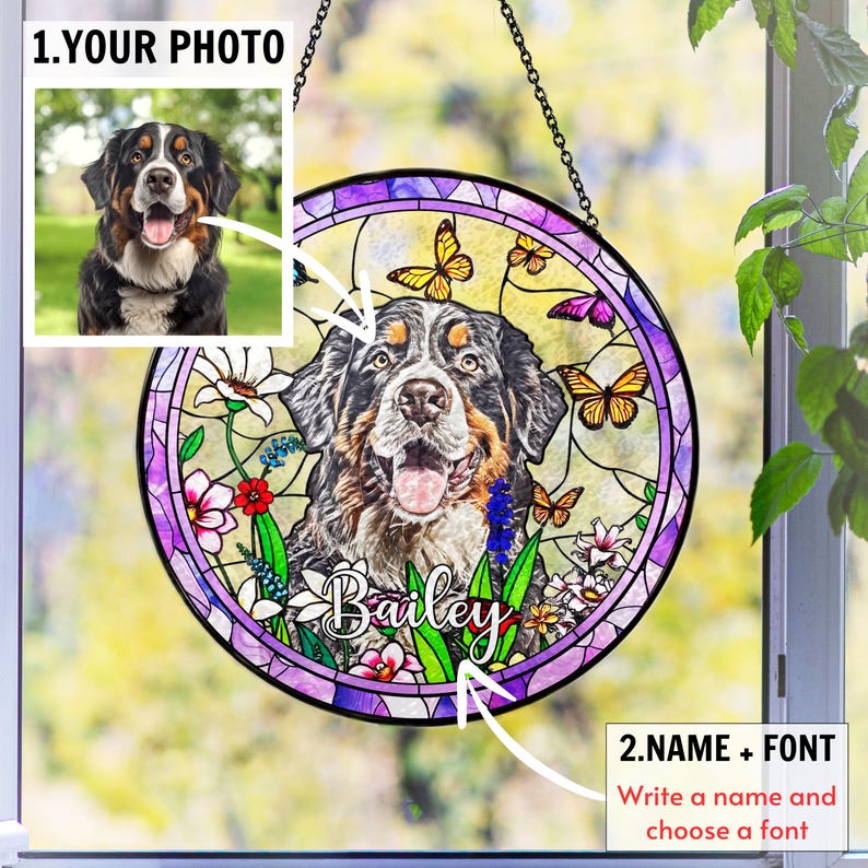 Personalized Suncatcher Ornament for Pet Lover, Loss Of Dog Memorial, Sympathy Gift, Custom Dog Remembrance Gifts for Dog Mom,Dog Dad CDS01