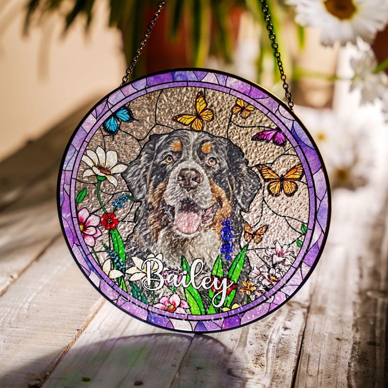 Personalized Suncatcher Ornament for Pet Lover, Loss Of Dog Memorial, Sympathy Gift, Custom Dog Remembrance Gifts for Dog Mom,Dog Dad CDS01