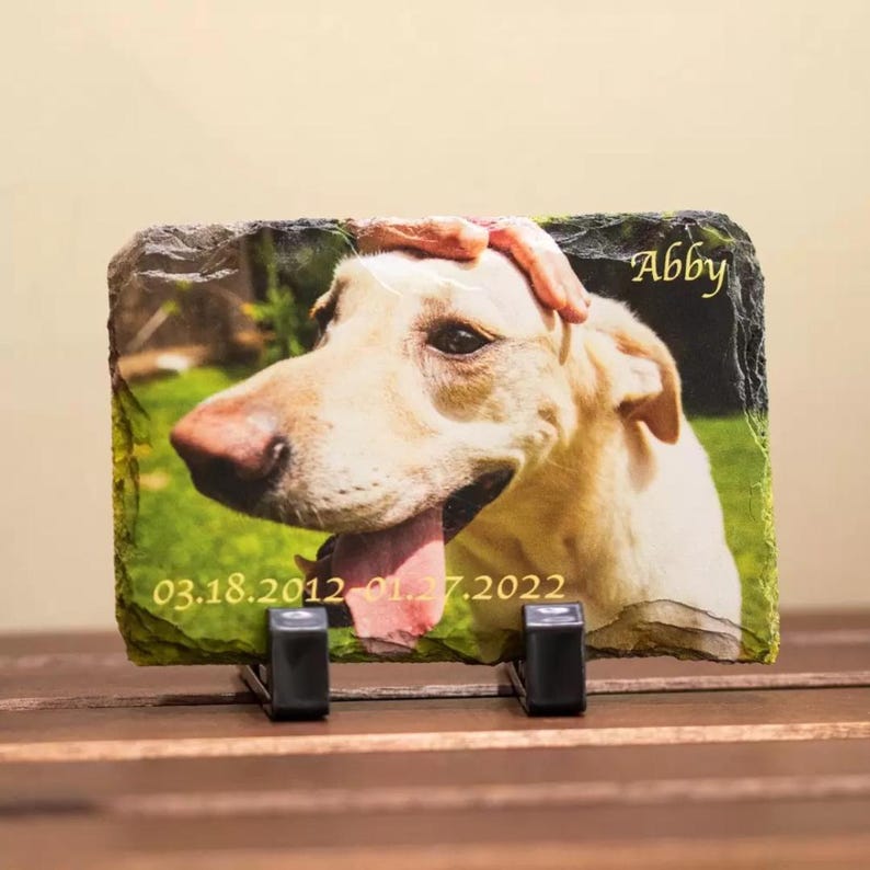 Custom Pet Photo Rock Slate, Personalized Memorial Pet Stone For Dog & Cat, Pet Loss Memorial Keepsake, Grieving Gifts for Pet Lover Owner