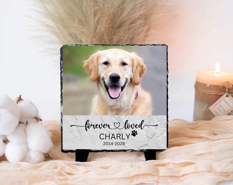 Personalized Pet Memorial Slate Stone, Dog Photo Plaque, Sympathy Gift