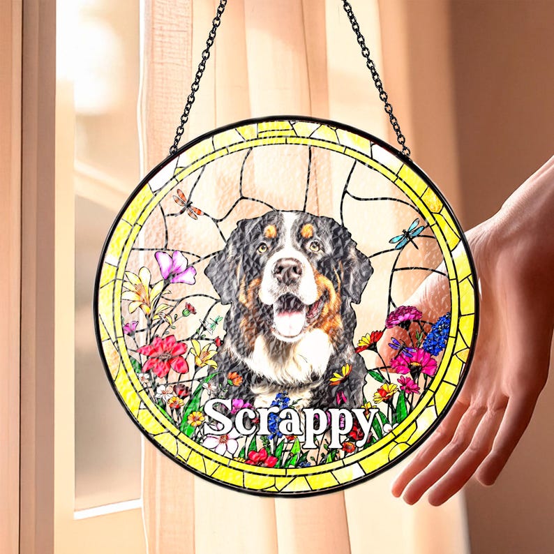 Custom Dog Art Suncatcher Stained Glass From Photo, Pet Memorial Ornament, Cat Art Suncatcher, Gift for Dog Lovers, House Decor CDS01