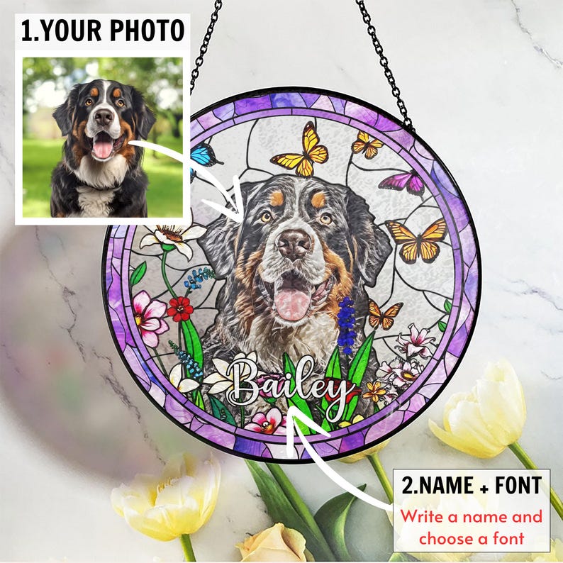 Custom Dog Art Suncatcher Stained Glass From Photo, Pet Memorial Ornament, Cat Art Suncatcher, Gift for Dog Lovers, House Decor CDS01