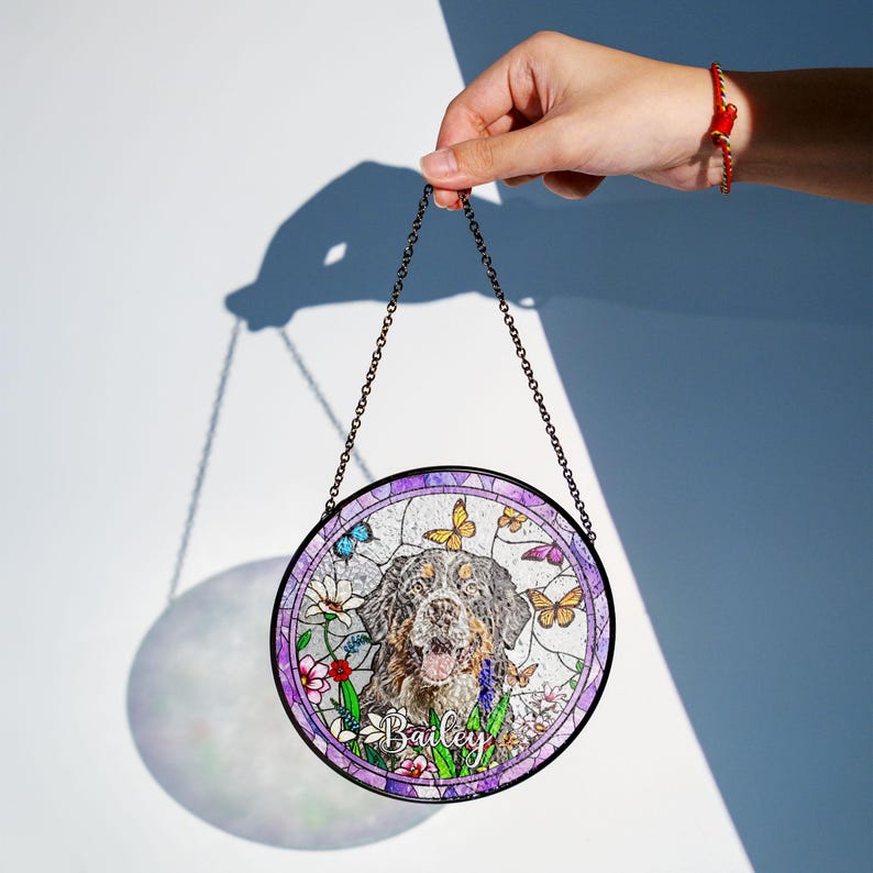 Custom Dog Art Suncatcher Stained Glass From Photo, Pet Memorial Ornament, Cat Art Suncatcher, Gift for Dog Lovers, House Decor CDS01