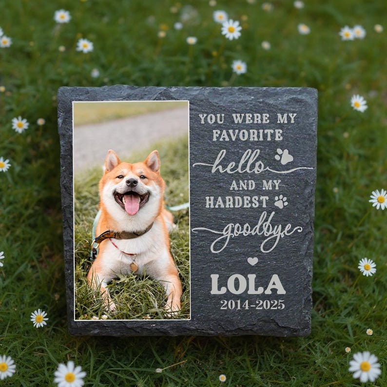 Pet Memorial Stone Dog Memorial Stone With Photo, Pet Headstone Garden Decor, Pet Grave Marker, Sympathy Gift for Loss of Beloved Pet