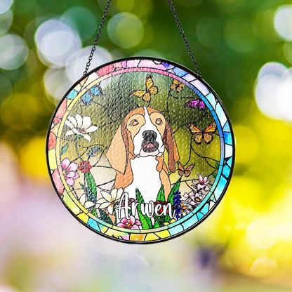 Personalized Stained Glass Dog Portrait Suncatcher Custom Pet Memorial Gift, Handmade Keepsake to Honor the Memory of Your Beloved Companion
