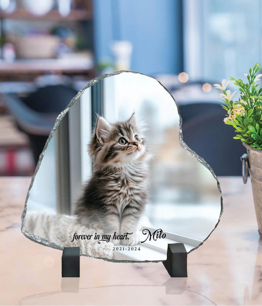 Personalized Pet Memorial Photo Slate Stone: Cat Loss Gift