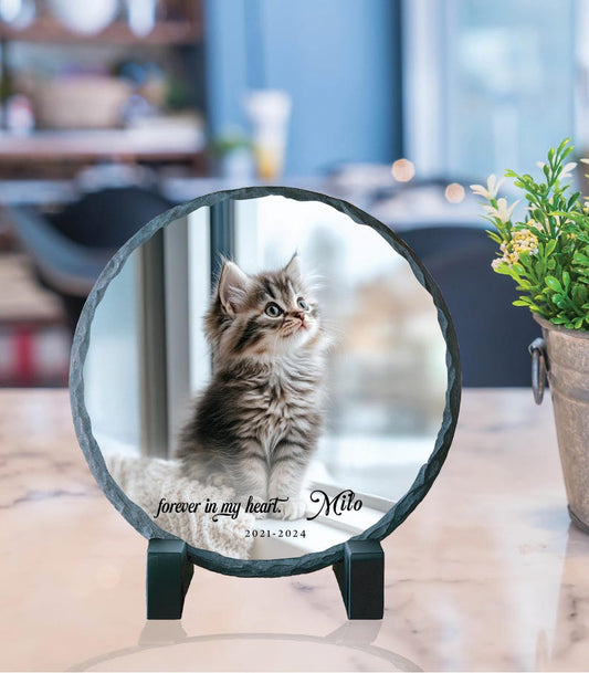 Personalized Pet Memorial Photo Slate Stone: Cat Loss Gift