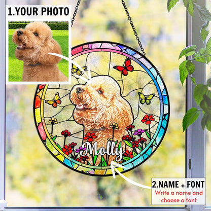 Personalized Pet Memorial Suncatcher, Pet Memorial Gift Dog, Forever Loved Dog Suncatcher, Pet Loss Keepsake, Dog Memorial Gift CDS01