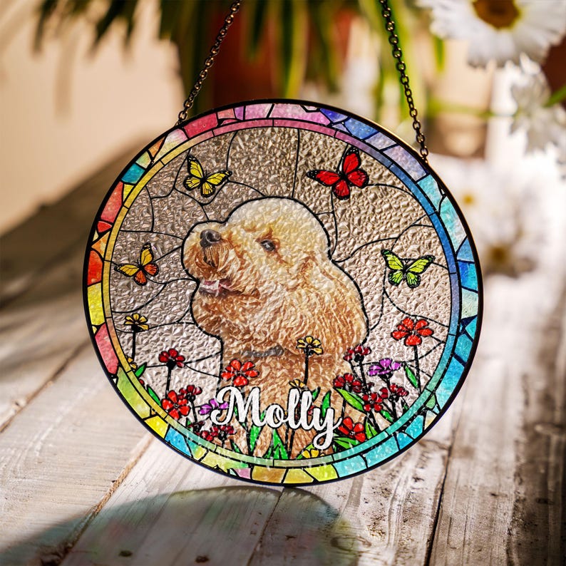Personalized Pet Memorial Suncatcher, Pet Memorial Gift Dog, Forever Loved Dog Suncatcher, Pet Loss Keepsake, Dog Memorial Gift CDS01