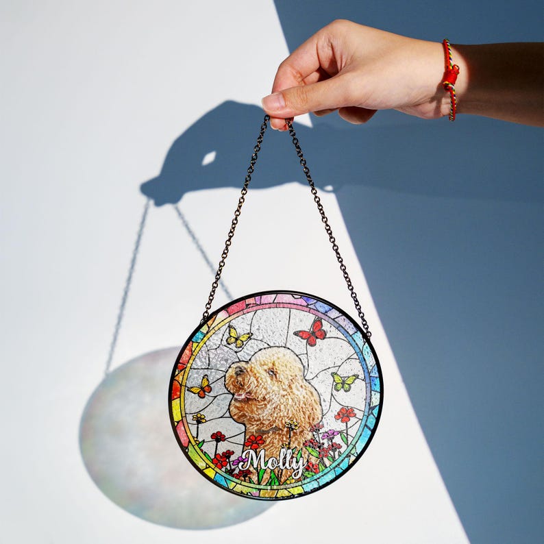 Personalized Pet Memorial Suncatcher, Pet Memorial Gift Dog, Forever Loved Dog Suncatcher, Pet Loss Keepsake, Dog Memorial Gift CDS01