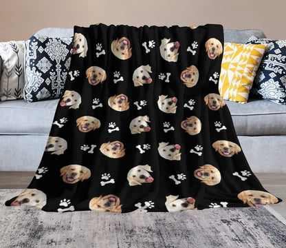 Custom Dog Face Fleece Blanket, Personalized Photo Blanket, Made in USA