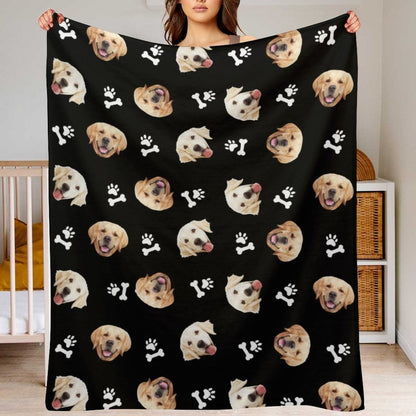 Custom Dog Face Fleece Blanket, Personalized Photo Blanket, Made in USA