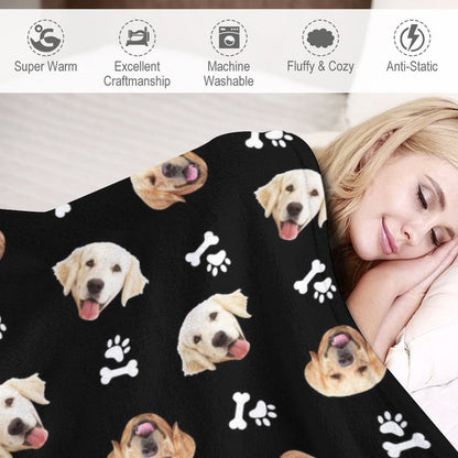 Custom Dog Face Fleece Blanket, Personalized Photo Blanket, Made in USA