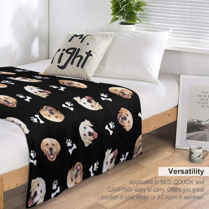 Custom Dog Face Fleece Blanket, Personalized Photo Blanket, Made in USA