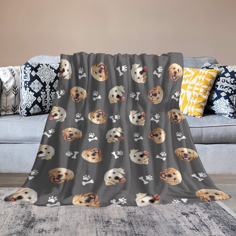 Custom Dog Face Fleece Blanket, Personalized Photo Blanket, Made in USA