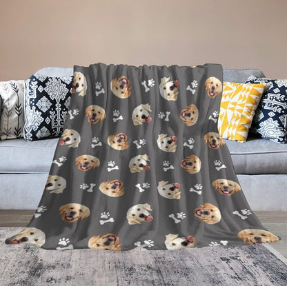 Custom Dog Face Fleece Blanket, Personalized Photo Blanket, Made in USA