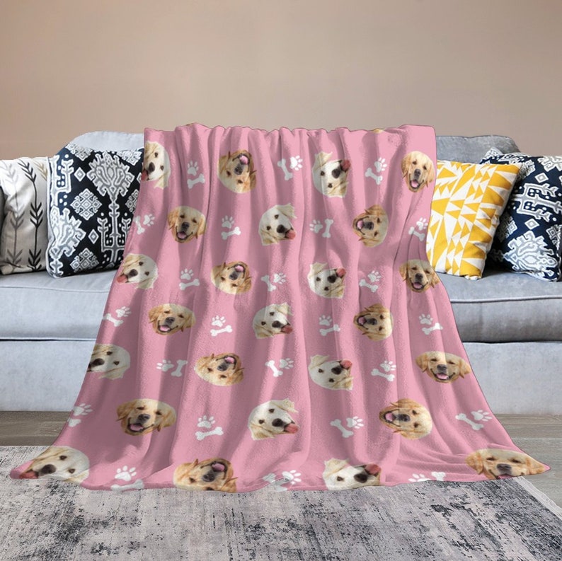 Custom Dog Face Fleece Blanket, Personalized Photo Blanket, Made in USA