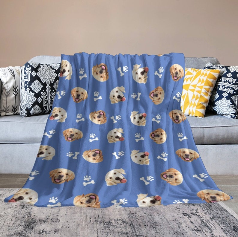 Custom Dog Face Fleece Blanket, Personalized Photo Blanket, Made in USA