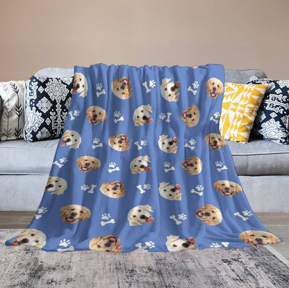 Custom Dog Face Fleece Blanket, Personalized Photo Blanket, Made in USA