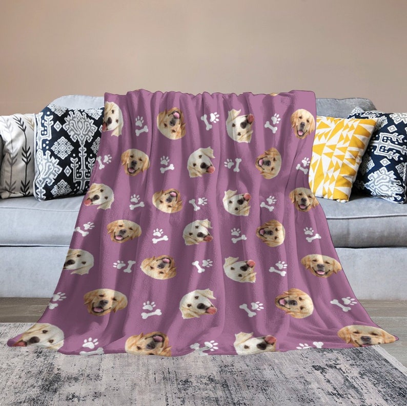 Custom Dog Face Fleece Blanket, Personalized Photo Blanket, Made in USA