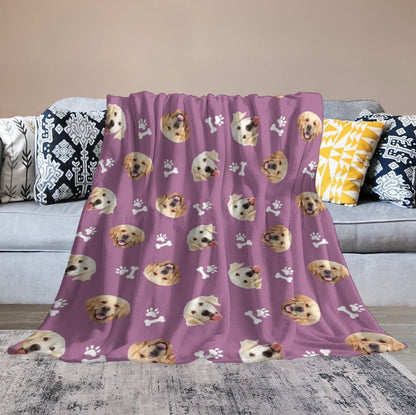 Custom Dog Face Fleece Blanket, Personalized Photo Blanket, Made in USA