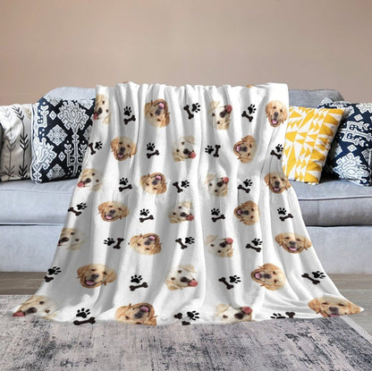 Custom Dog Face Fleece Blanket, Personalized Photo Blanket, Made in USA