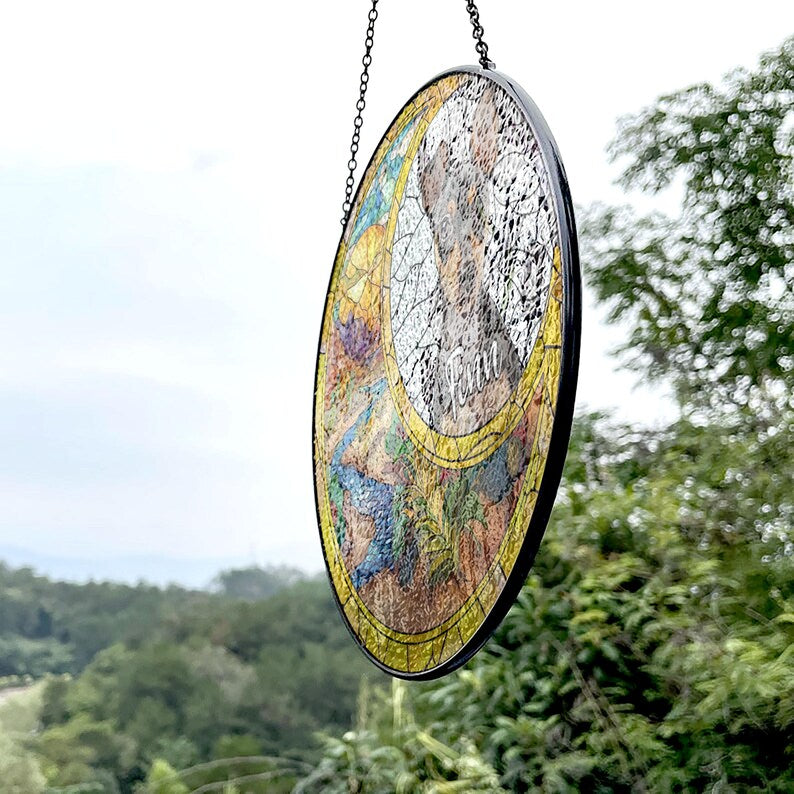 Personalized Dog Portrait Picture Suncatcher, Personalized Window Hanging Stained Glass Suncatcher,Pet Memorial Gift,Dog Memorial Gift CDS02