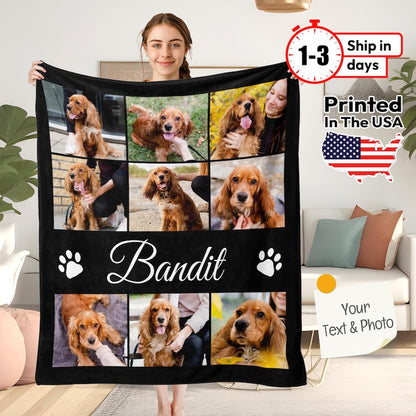 Pet Photo Blanket, Custom Pet Blanket, Pet Photo Name Blanket, Gift for Dog Lovers, Memorial Blanket Christmas Gift, Personalized Blanket